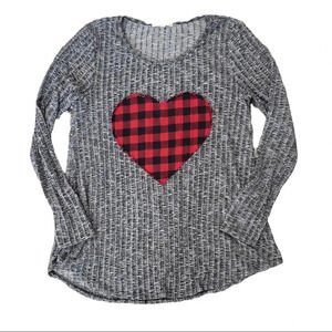 Le Lis Gray Ribbed Gingham Heart Sweater Small